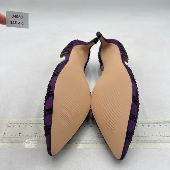 XYD Dark Purple Pointed Toe D'Orsay Kitten Heel Rhinestone Studs Slip-On Shoes - Picture 7 of 8